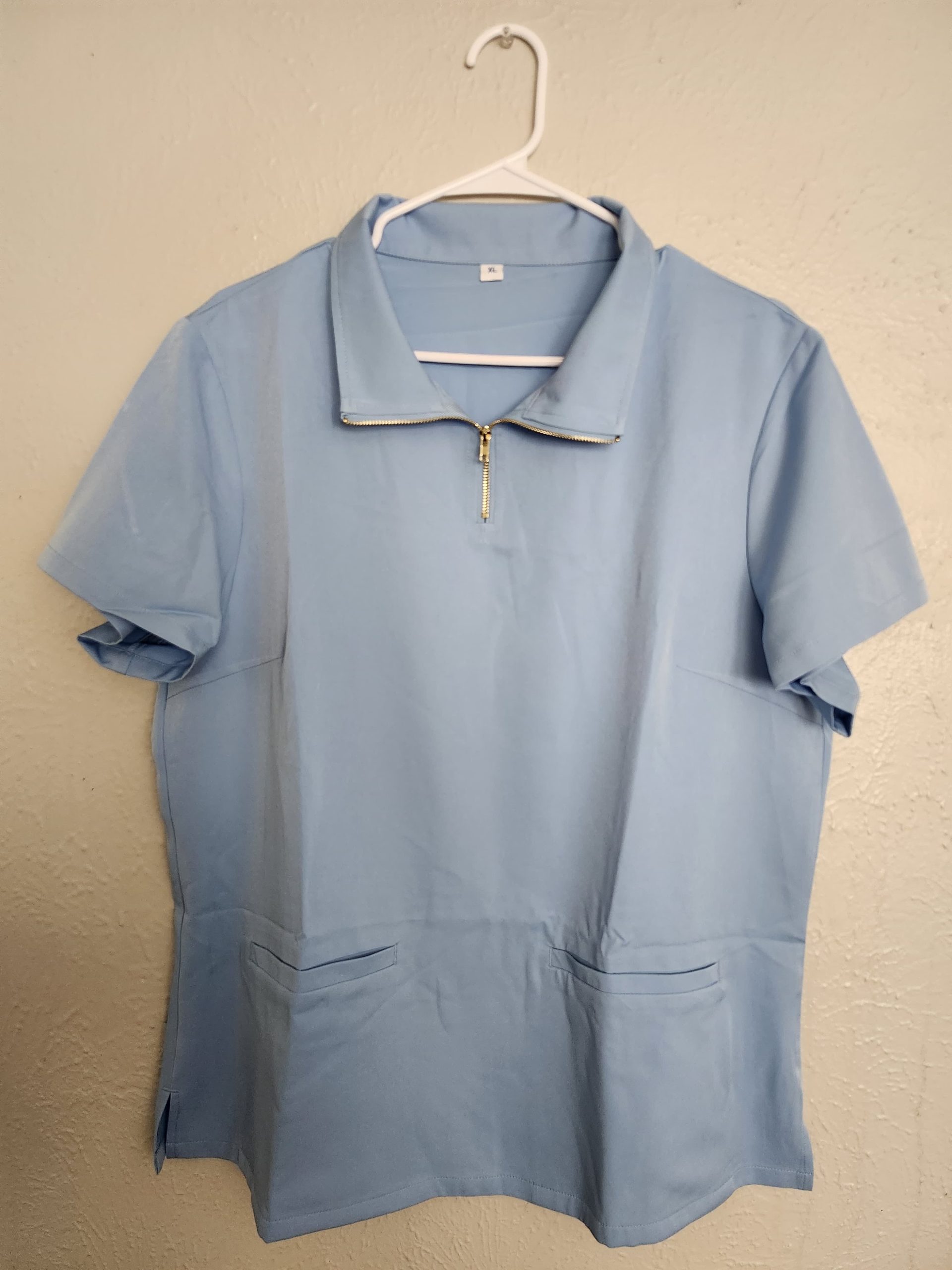 Light Blue Quarter-Zip Scrub Top