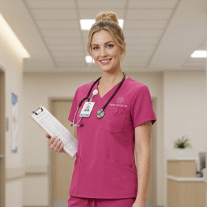 Classic Pink V-Neck Scrub Top