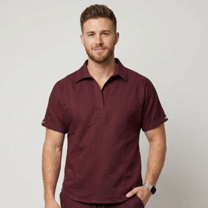 Burgundy Tailored Collared Scrub Top