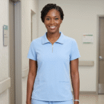 Light Blue Quarter-Zip Scrub Top