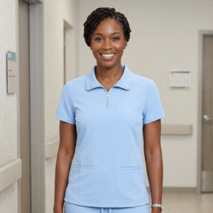 Light Blue Quarter-Zip Scrub Top