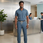 Slate Blue Tailored Collared Scrub Top