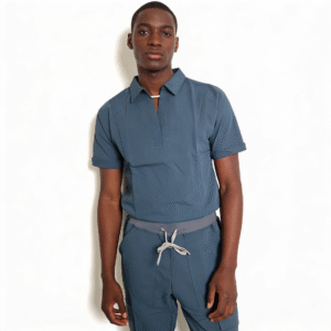 Slate Blue Tailored Collared Cargo Scrub Set