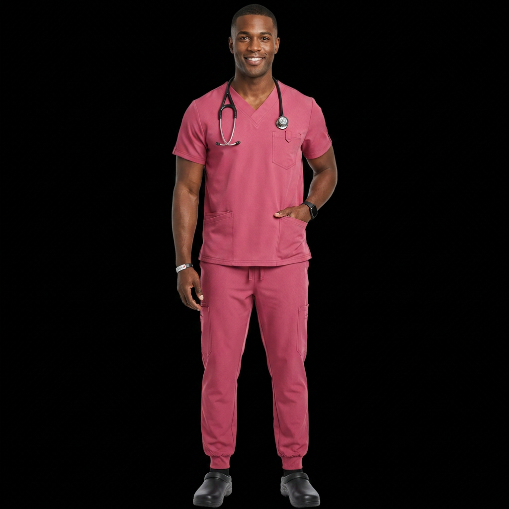 Magenta V-Neck Jogger Scrub Set