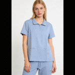 Light Blue Quarter-Zip Jogger Scrub Set