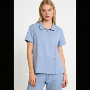 Light Blue Quarter-Zip Jogger Scrub Set