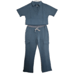 Slate Blue Tailored Collared Cargo Scrub Set