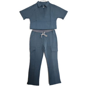 Slate Blue Tailored Collared Cargo Scrub Set