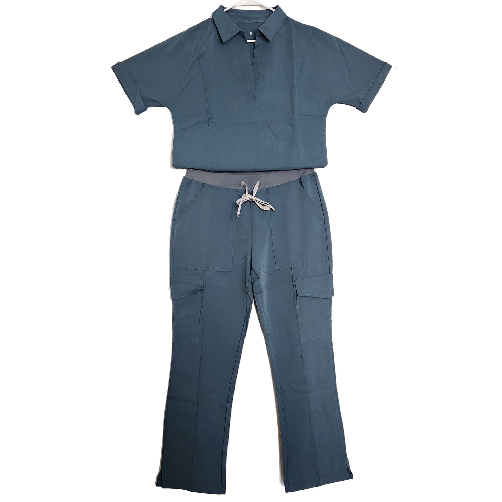 Slate Blue Tailored Collared Cargo Scrub Set