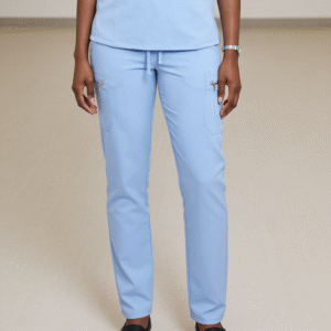 Light Blue Zipper-Cargo Jogger Scrub Pants